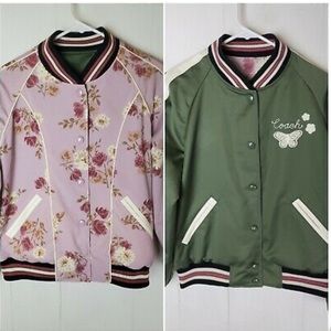 Coach Reversible Varsity Bomber Jacket Green/Pink